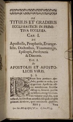 De Titulis Et Gradibus Ecclesiasticis In Primitiva Ecclesia.