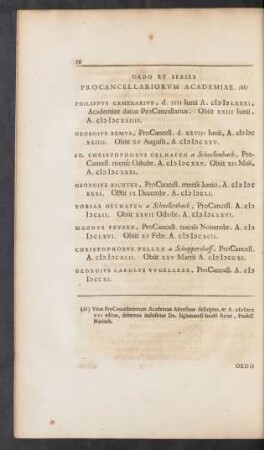 Ordo Et Series Procancellariorum Academiae