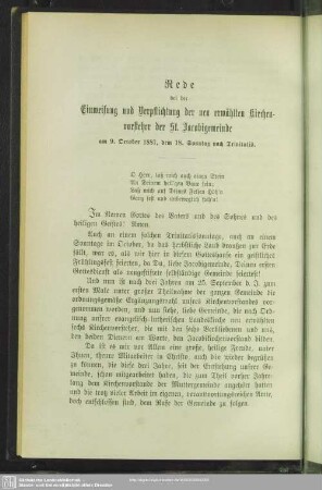 [VIII. Rede bei der Einweisung und Verpflichtung der Kirchenvorsteher am 18. Sonntage nach Trinitatis 1887 über Epheser 4, 3 - 6]