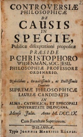 Controversiae philos. de causis in specie