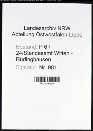 Sterberegister Standesamt Witten-Rüdinghausen