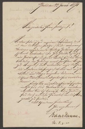 Franz Gustav Duncker (1822-1888) Autographen: Briefe an Franz Wigard und Unbekannt - BSB Autogr. Duncker, Franz