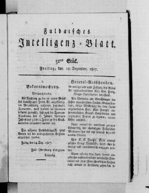 51tes Stück, Ausgabe vom 18. Dezember, 1807
