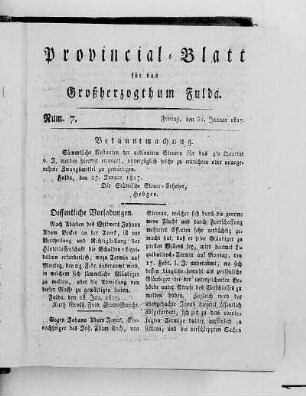 Num. 7, Ausgabe vom 31. Januar 1817