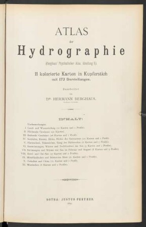 Abt. 2: Atlas der Hydrographie : 75 Karten in sieben Abteilungen, enthaltend mehrere 100 Darstellungen über Geologie, Hydrographie, Meteorologie, Erdmagnetismus, Pflanzenverbreitung, Tierverbreitung und Völkerkunde