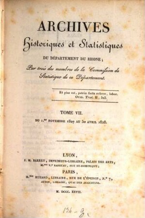Archives historiques et statistiques du Département du Rhône. 7. 1827/28 (1828)
