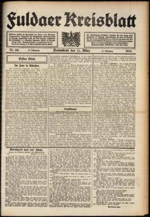 Erste Ausgabe vom Samstag, den 11. März 1911.
