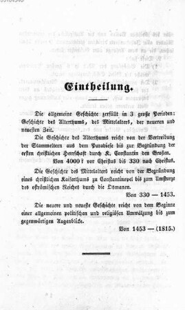 Eintheilung