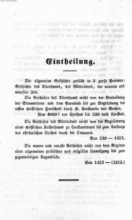 Eintheilung