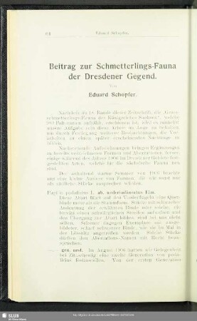 Beitrag zur Schmetterlings-Fauna der Dresdener Gegend