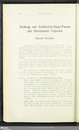 Beitrag zur Schmetterlings-Fauna der Dresdener Gegend
