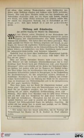 Bildung und Schulwesen: zur zweiten Tagung des Bundes für Schulreform