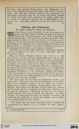 Bildung und Schulwesen: zur zweiten Tagung des Bundes für Schulreform