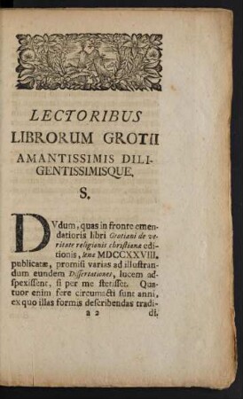 Lectoribus Librorum Grotii Amantissimis Diligentissimisque