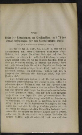 XXIII. Ueber die Anwendung der Vorschriften im § 74 des Straf-Gesetzbuches für den Norddeutschen Bund