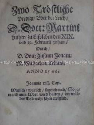 Leichenpredigten für Martin Luther