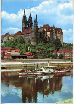 Meißen. Albrechtsburg und Dom. Elbe mit Dampfer "Pirna"