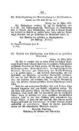 Verbot der Theilnahme von Lehrern an gewissen Vereinen : [I. Allgemeine Verhältnisse der Behörden und Beamten]