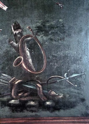 Jagdhorn, Pfeil mit Bogen und Speer