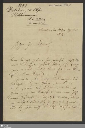 Eigenhändiger Brief - Mscr.Dresd.Aut.2975