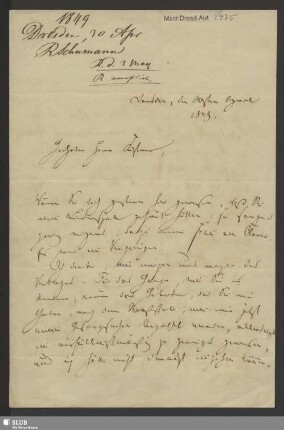 Eigenhändiger Brief - Mscr.Dresd.Aut.2975