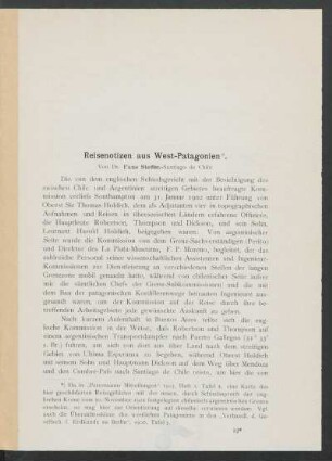 Reisenotizen aus West-Patagonien. : Von Dr. Hans Steffen - Santiago de Chile.