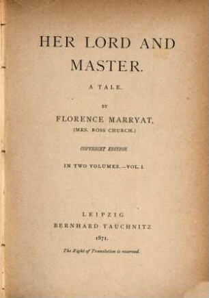 Her lord and master : a tale, 1