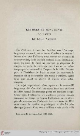Les rues et monuments de Paris et leur avenir