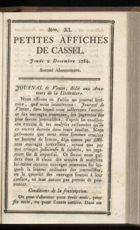 No XI (Jeudi 9 Decembre 1784)