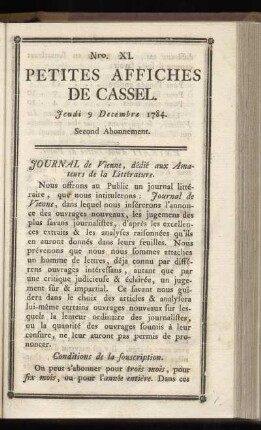 No XI (Jeudi 9 Decembre 1784)