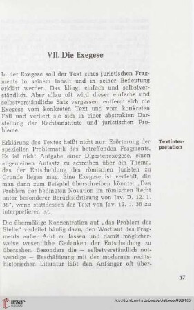 VII. Die Exegese