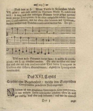 Das XVI. Capitel Erzehlet eine Begebenheit, welche den Satyrischen Componisten zu mehrern Fleiß angereitzet.