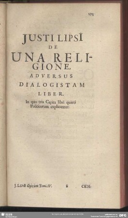 Justi Lipsi De Una Religione, Adversus Dialogistam Liber