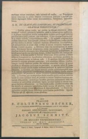 §. IX. De Gravitate Universali, Et Projectione Gravium Terrestrium