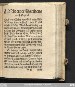 Also schreibet Mattheus am 4. Capittel.