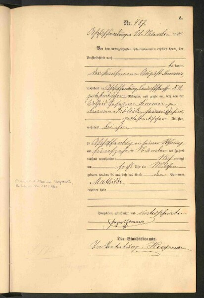 Standesamtsbuch der Stadt Aschaffenburg: Geburten 365/1900 - 184/1901