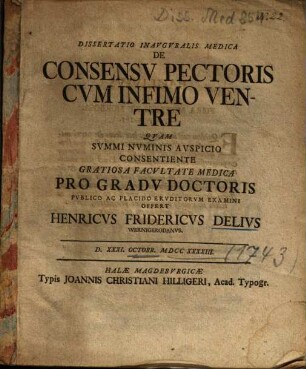 Dissertatio Inavgvralis Medica De Consensv Pectoris Cvm Infimo Ventre