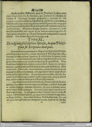 Thes. XL. De religione philosophica Spinosa, in qua Philosophia fit Scripturae interpres