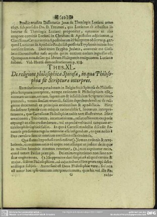 Thes. XL. De religione philosophica Spinosa, in qua Philosophia fit Scripturae interpres