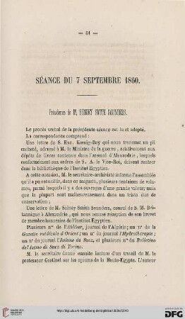 Séance du 7 septembre 1860