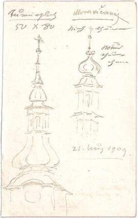 Hauberrisser, Georg von; u. a. Deutschland; Italien; Österreich; Skizzen - Kirchtürme (Teilansichten)