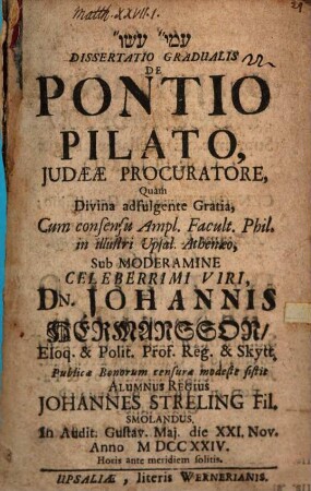 Diss. grad. de Pontio Pilato, Iudaeae procuratore