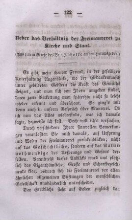 Ueber das Verhältnis der Freimaurerei zu Kirche und Staat.