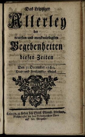 Den 30 December 1760. Drey und Funfzigstes Stück.