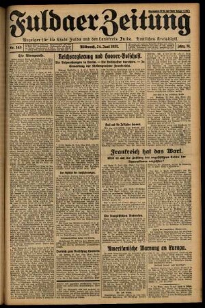 Erste Ausgabe vom Mittwoch, den 24. Juni 1931.