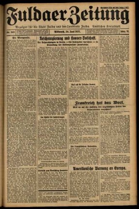 Erste Ausgabe vom Mittwoch, den 24. Juni 1931.