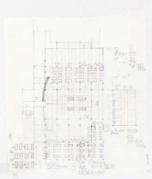 Mensa und Hochschulbibliothek, Karlsruhe Erweiterung: Anbau Bibliothek, Skizze Ansicht mit Fassade, Bibliothek und Anbau