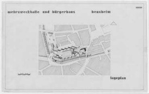 Mehrzweckhalle und Bürgerhaus Bensheim (nicht realisiert), 2. Preis – Lageplan. Bensheim/Hessen