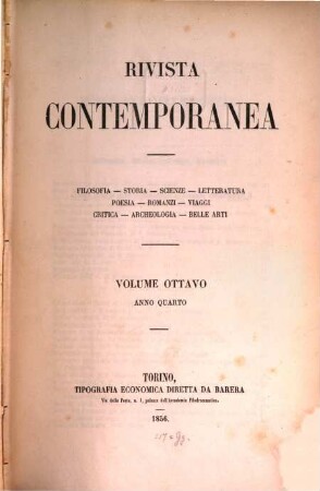 Rivista contemporanea. 8. 1856 = A. 4