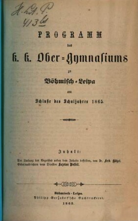 Programm des K.K. Ober-Gymnasiums in Böhm.-Leipa, 1865